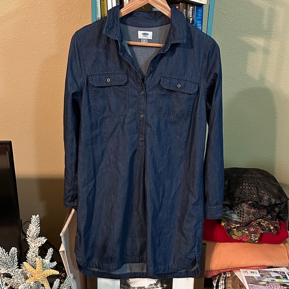 Old Navy Dark Blue Denim Chambray Shirt Dress